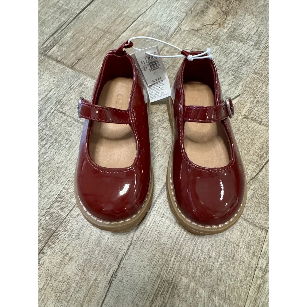 Old Navy Toddler Girls Burgundy Patent Mary‎ Jane Buckle Shoes Size 6 NEW